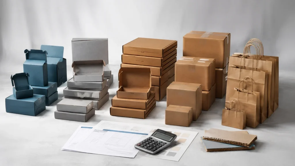 Custom packaging types shown at different order quantities for cost comparison