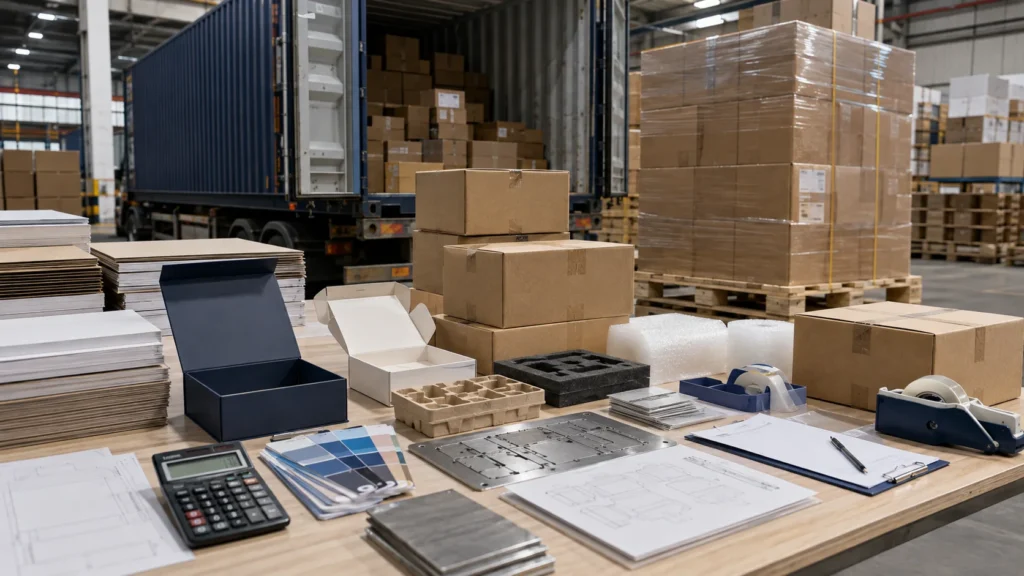 Total custom packaging cost including factory price, packing, freight and warehousing