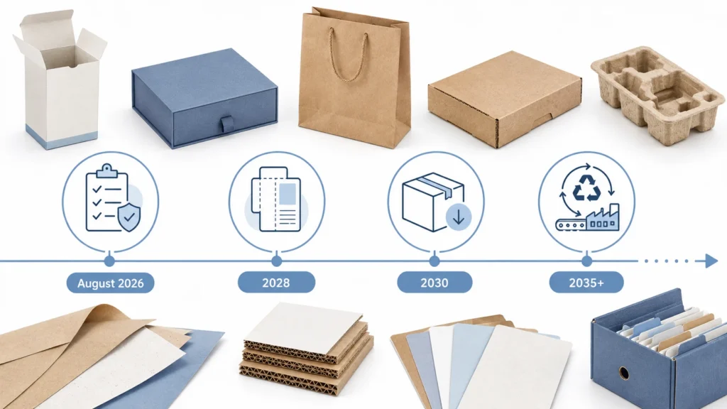 EU PPWR timeline for paper packaging buyers from 2026 to 2035