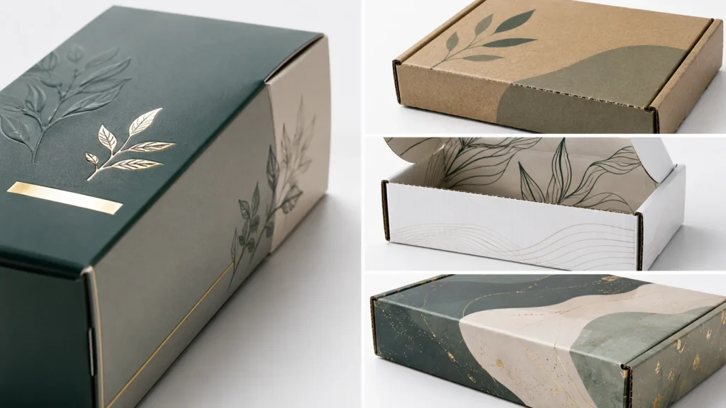 Paperboard and corrugated box printing comparison showing retail finishes and branded corrugated printing