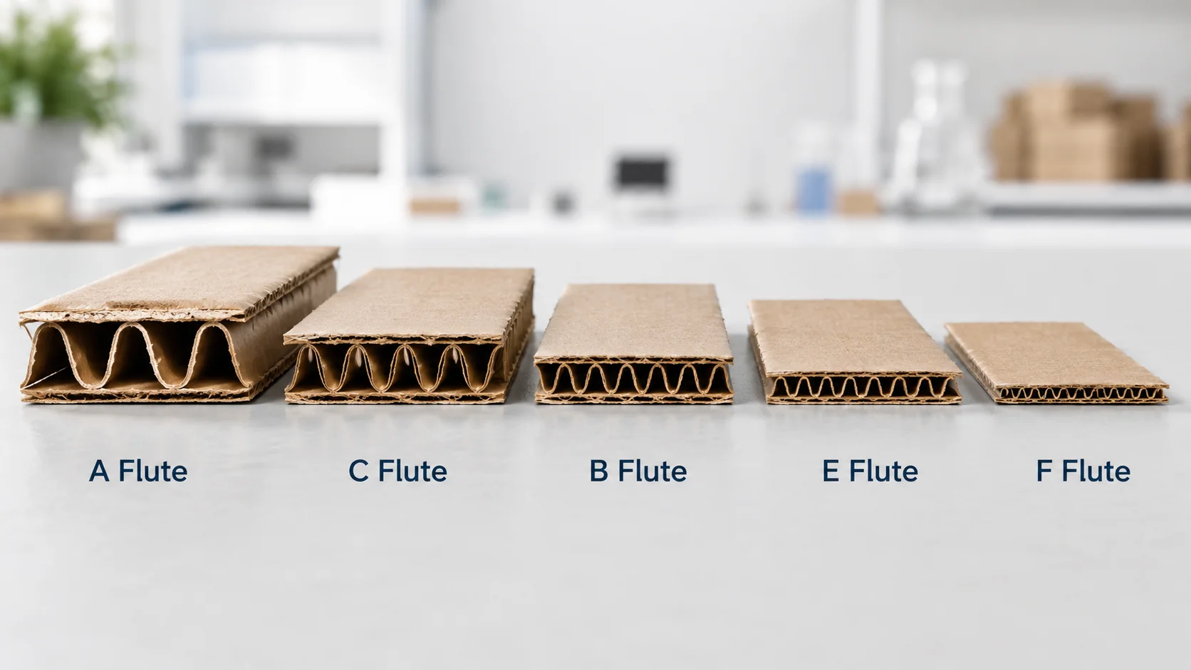 Corrugated flute types A B C E and F thickness comparison