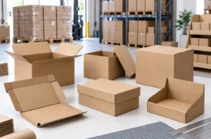 Corrugated box styles for shipping storage and display, including RSC, HSC, FOL, folder, telescope box, mailer and display tray
